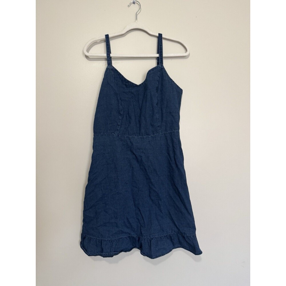 Old Navy Blue Denim Fit & Flare Cami Ruffle-Hem Jean Boho Style Dress Sz Large